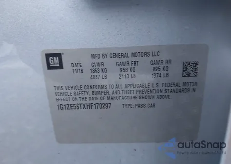 2017 Chevrolet Malibu 1Lt from USA, damaged, VIN 1G1ZE5STXHF170297